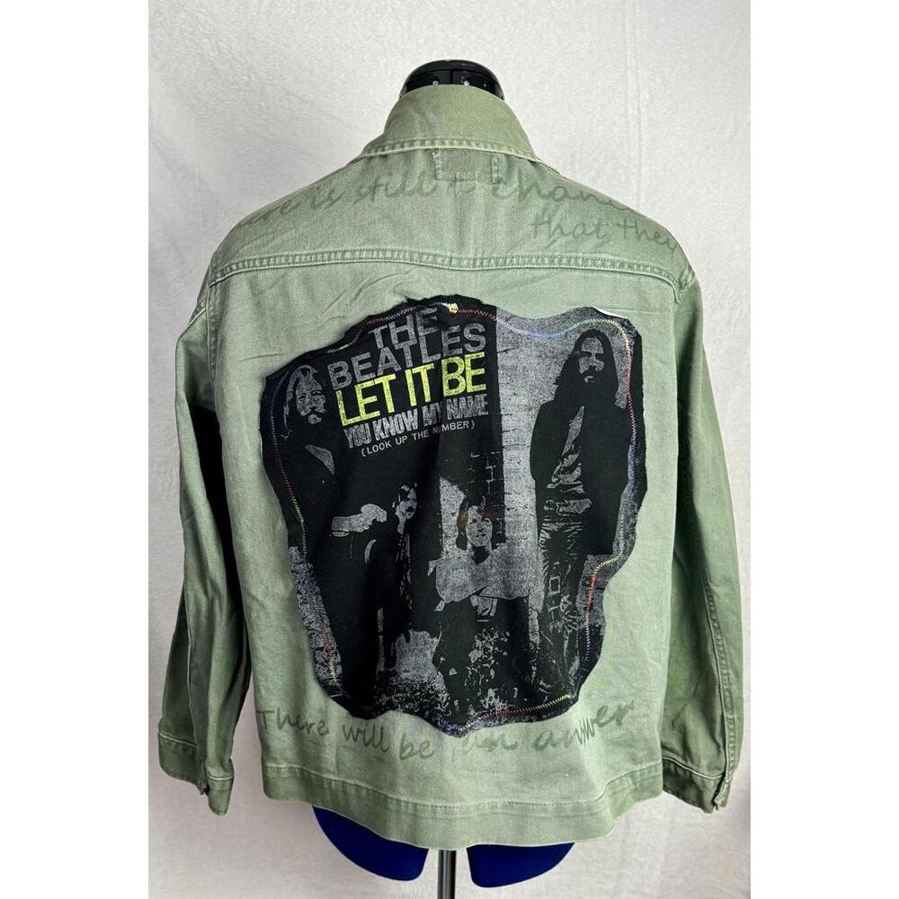 custom beatles let it be glow in the dark painted lyrics upcycle chore jacket xl